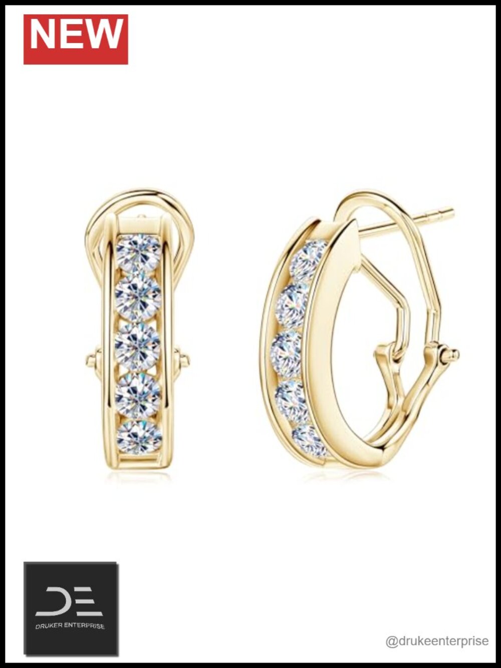 925 Sterling Silver Moissanite J-Hoop Earrings Women Gold Plated